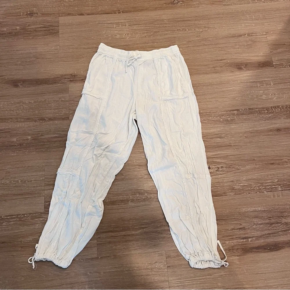 H&M Cream Textured Linen Balloon Pants